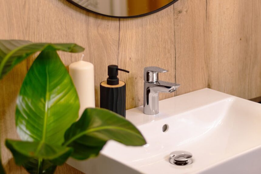 dornbracht - Stylish bathroom sink with plant and accessories in Bratislava.