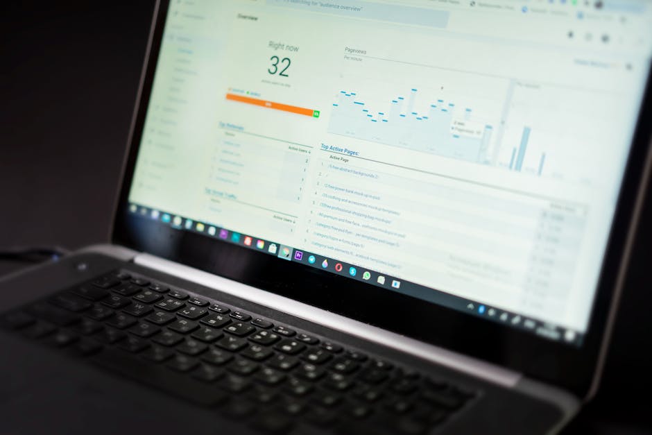 everysize - A laptop displaying an analytics dashboard with real-time data tracking and analysis too